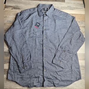 Charles Tyrwhitt Men's XL Winter Flannel Shirt Navy Textured Semi Plaid Classic